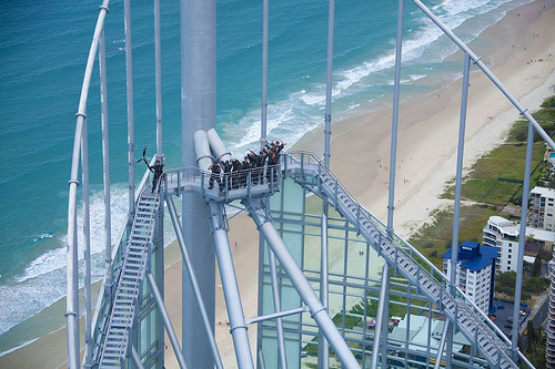 SkyPoint Climb structure and platform with Gold Coast views and beach below.