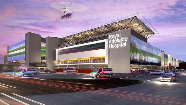 New Royal Adelaide Hospital building and helicopter, RISSafety height safety project.