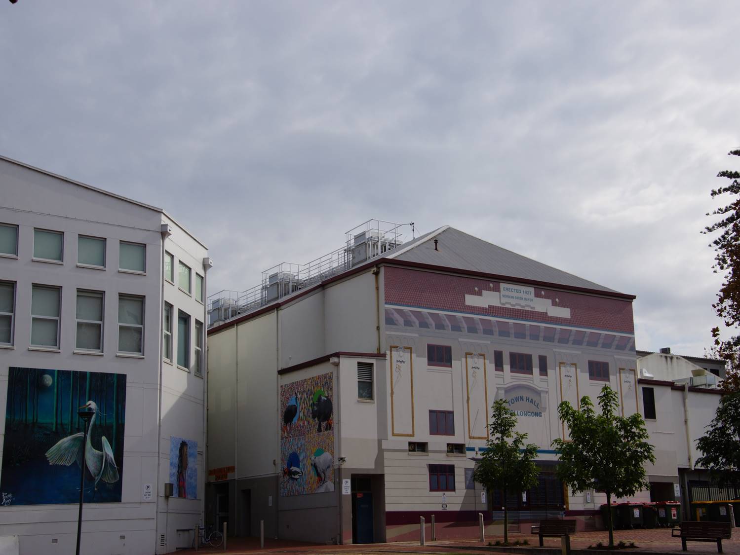 Wollongong Town Hall building and mural showcasing RISSafety's height safety solutions.