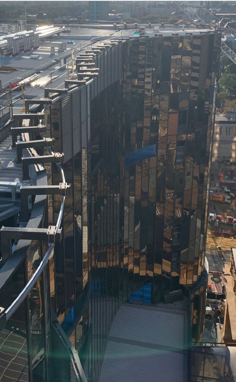 SkyCity Adelaide building facade and custom height safety system installation.