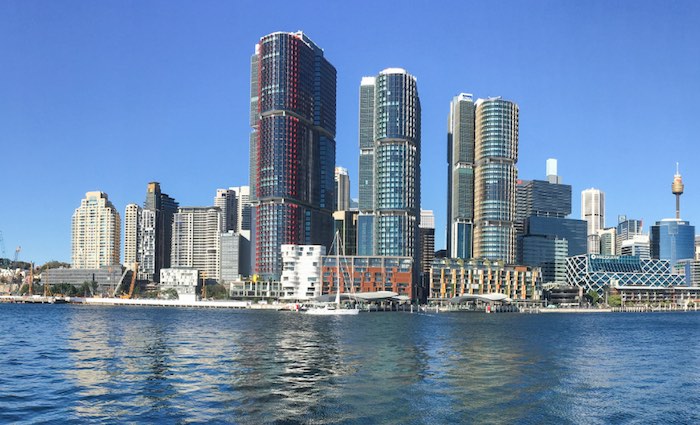 Barangaroo, Sydney skyline and waterfront development showcasing RISSafety's height safety solutions.