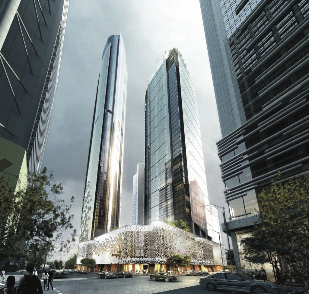 Brisbane Quarter development at 300 George St, featuring ultra-modern high-rise buildings and height safety solutions.