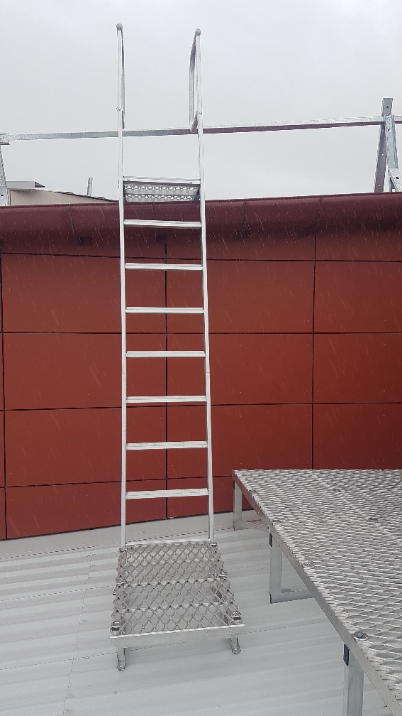 Working at height safety ladder on school building construction site
