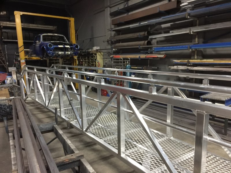 Bespoke aluminium gantry system and fabricated marine jetty in RISSafety workshop.