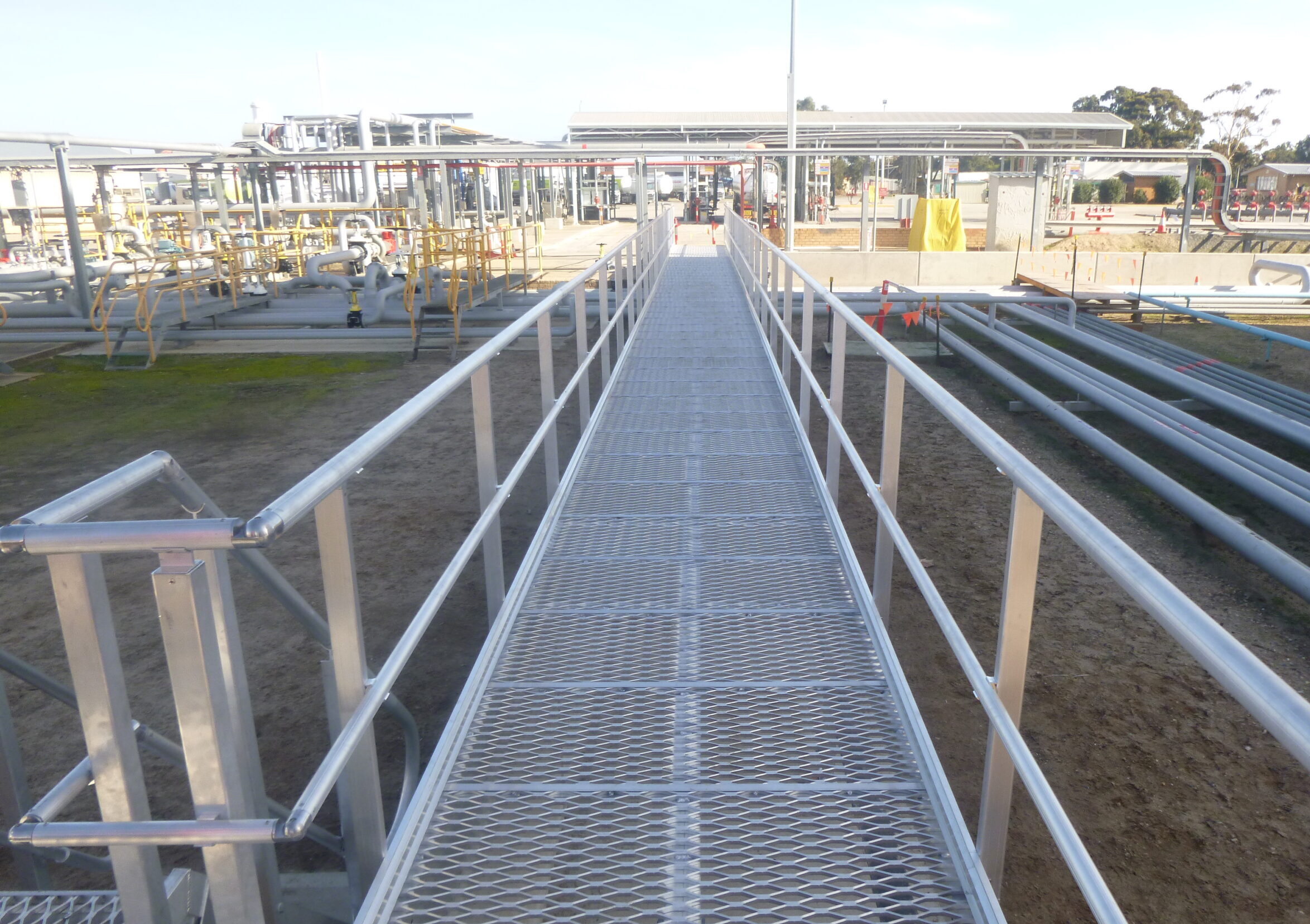 Aluminium gantry walkway and handrails for BMD Largs North construction site.