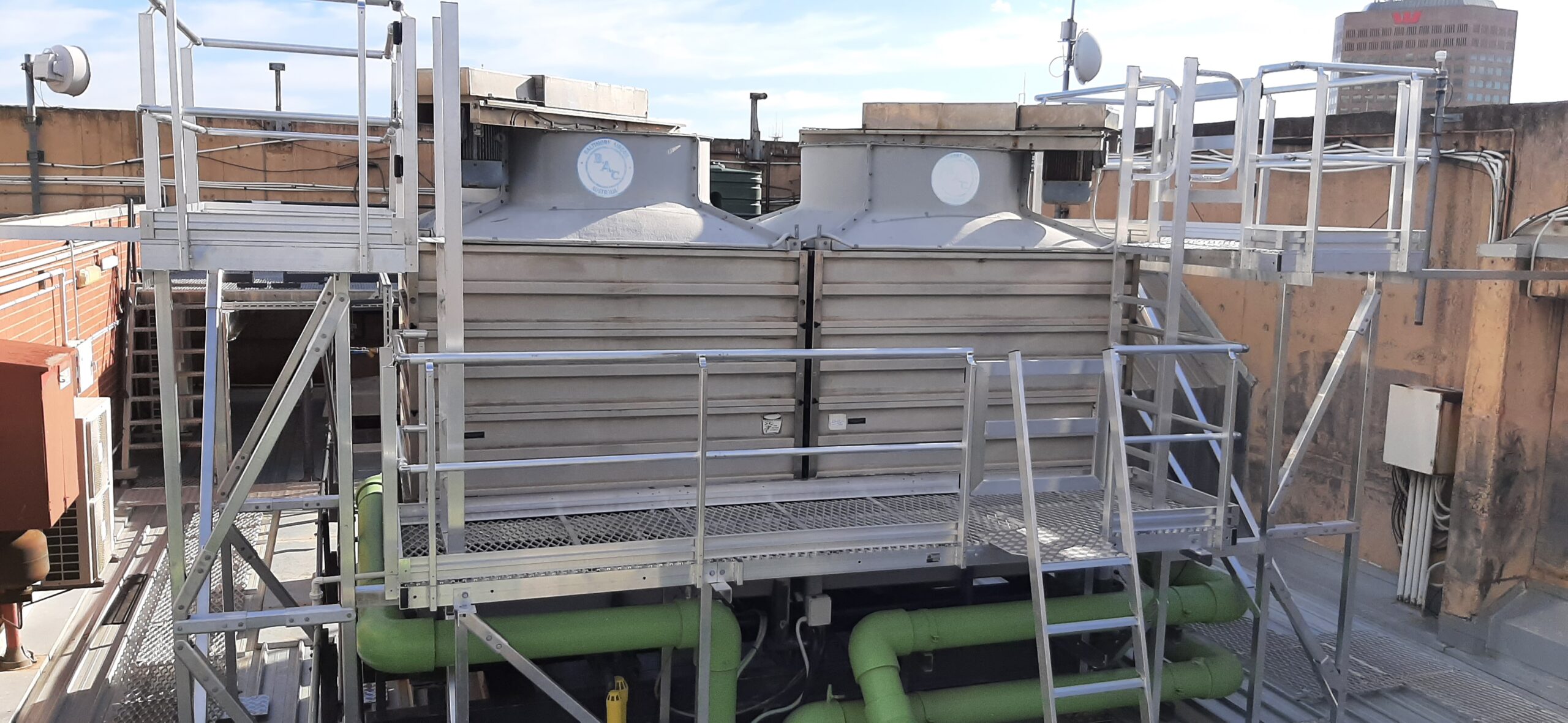 RISSafety gantry system installed on Adelaide Education Centre cooling towers for safe access.