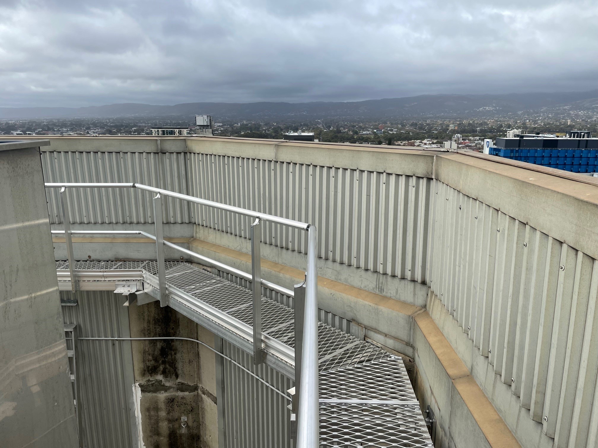Abseil gantry system on Wakefield House rooftop, providing safe access for maintenance.