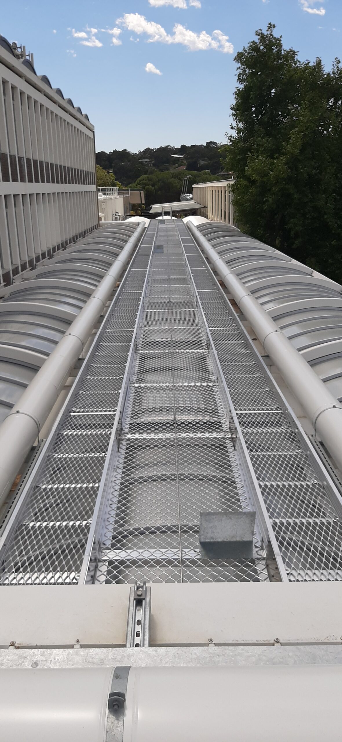 Custom gantry walkway system at Flinders University Library and Student Hub.