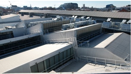 MYOB HQ roof access retrofit with ladders and guardrails, showcasing height safety solutions.