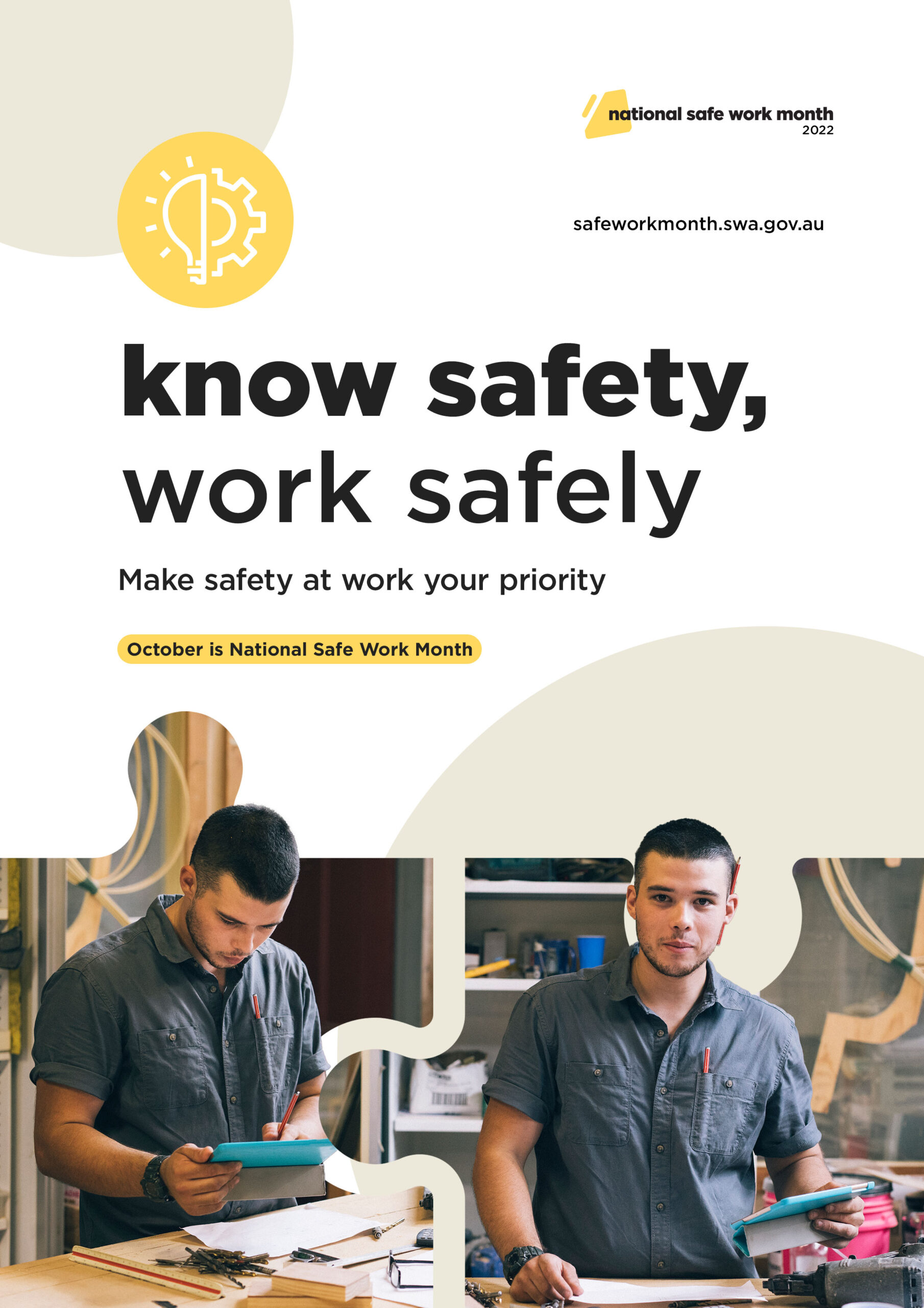 National Safe Work Month 2022 poster promoting work safety and highlighting height safety responsibilities.