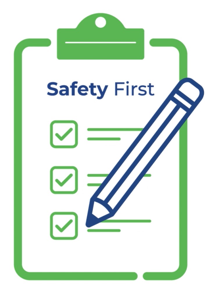 Safety checklist and pencil illustrating safety first approach for working at heights.